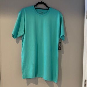 Turquoise Short Sleeve Tee with angled bottom